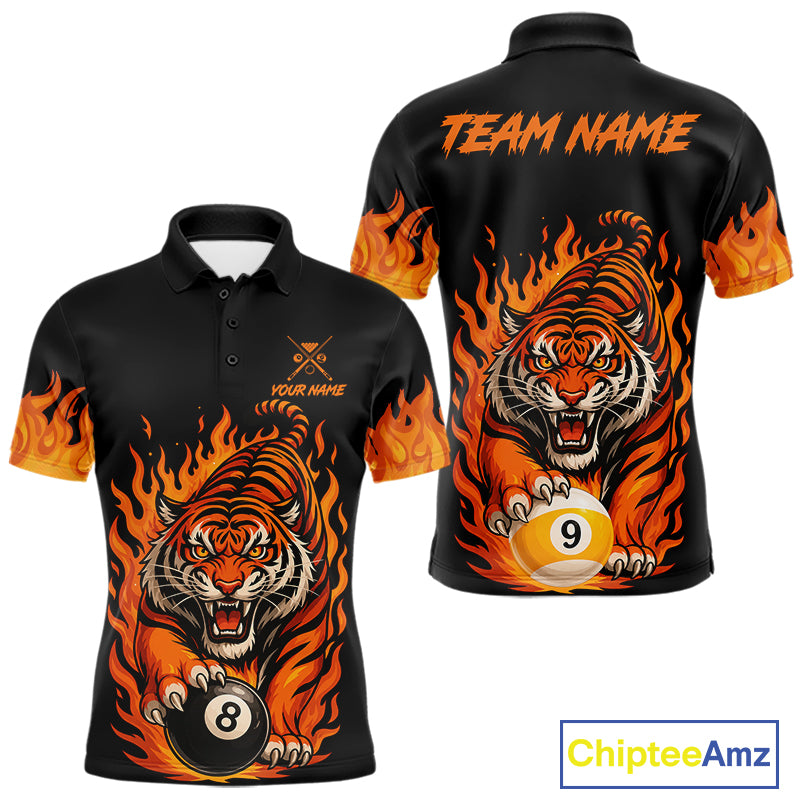 Black And Orange Flame Tiger Billiard Shirts For Men Custom 8 Ball & 9 Ball Pool Team Jersey TDM7307