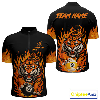 Black And Orange Flame Tiger Billiard Shirts For Men Custom 8 Ball & 9 Ball Pool Team Jersey TDM7307