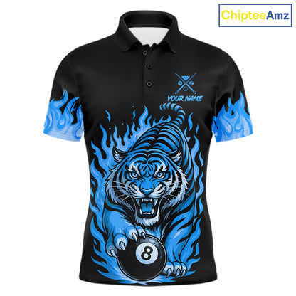 Black And Blue Flame Tiger Billiard Shirts For Men Custom 8 Ball & 9 Ball Pool Team Jersey TDM7308