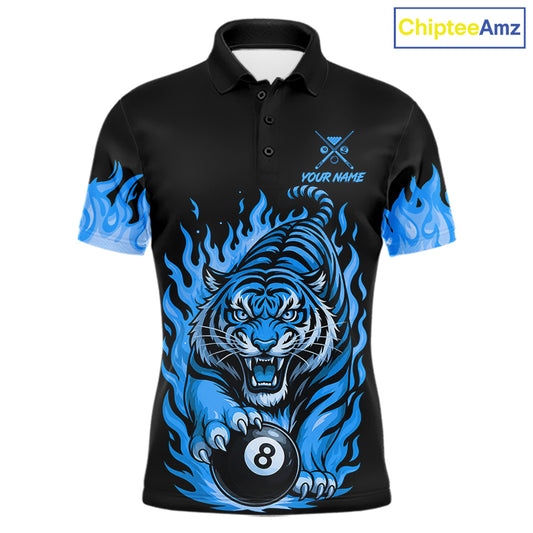Black And Blue Flame Tiger Billiard Shirts For Men Custom 8 Ball & 9 Ball Pool Team Jersey TDM7308