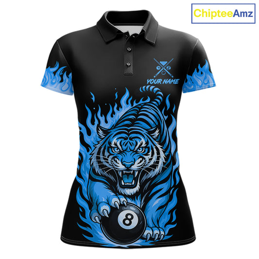 Black And Blue Flame Tiger Billiard Shirts For Women Custom 8 Ball & 9 Ball Pool Team Jersey TDM7308