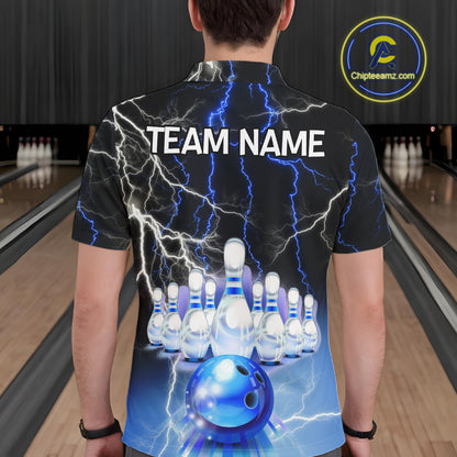 Black And Blue Glowing Thunder Lightning Bowling Shirts For Men Custom Bowling Team Jersey TDM7309