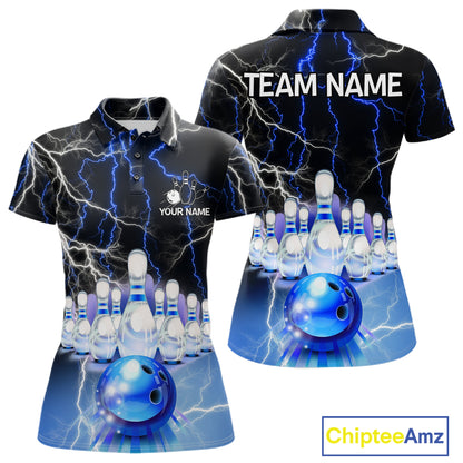 Black And Blue Glowing Thunder Lightning Bowling Shirts For Women Custom Bowling Team Jersey TDM7309