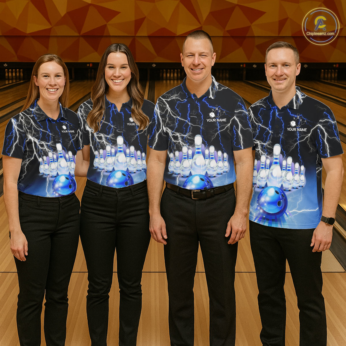 Black And Blue Glowing Thunder Lightning Bowling Shirts For Women Custom Bowling Team Jersey TDM7309