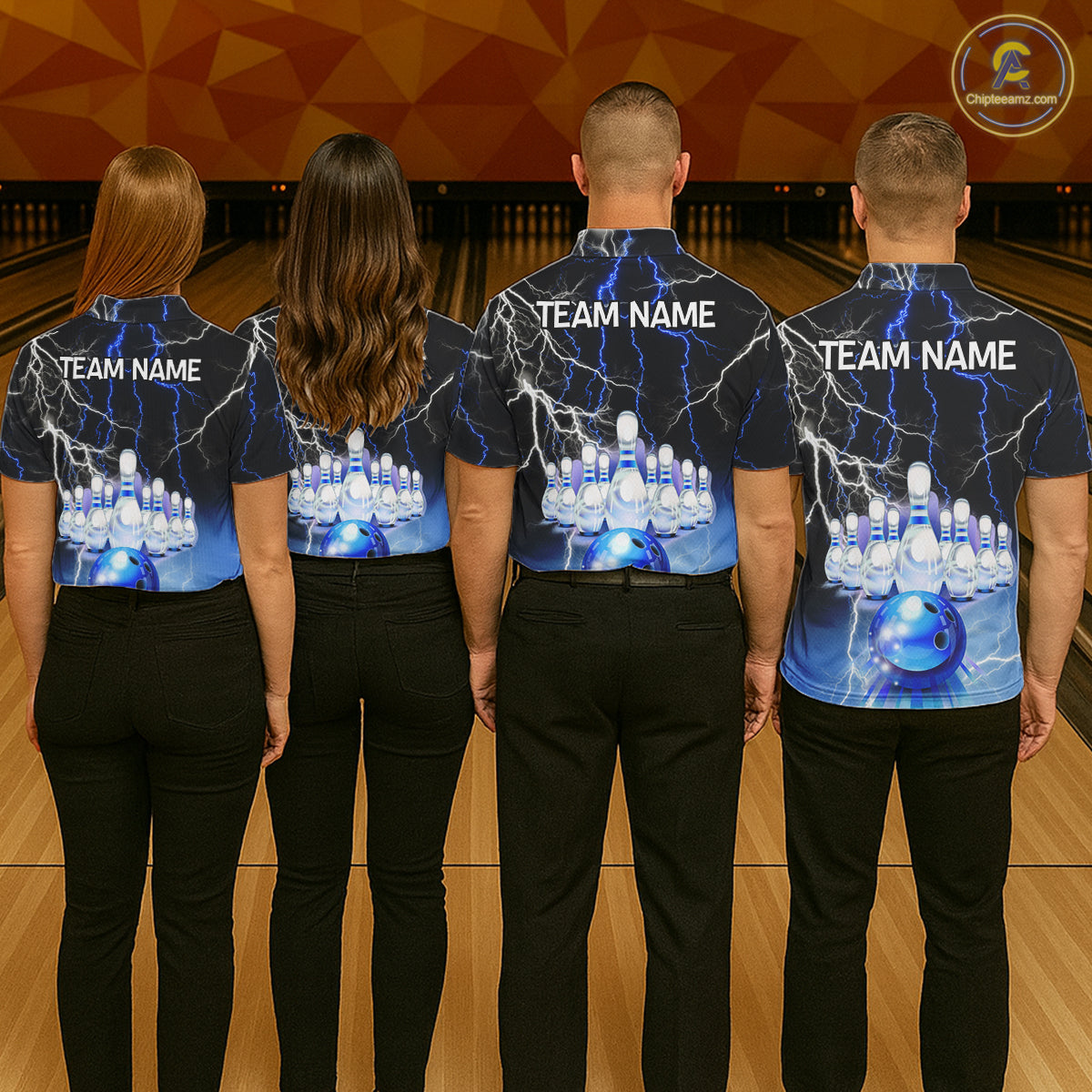 Black And Blue Glowing Thunder Lightning Bowling Shirts For Women Custom Bowling Team Jersey TDM7309