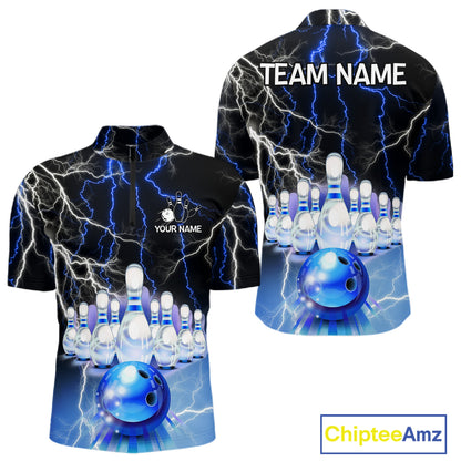 Black And Blue Glowing Thunder Lightning Bowling Shirts For Men Custom Bowling Team Jersey TDM7309