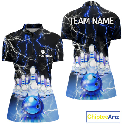 Black And Blue Glowing Thunder Lightning Bowling Shirts For Women Custom Bowling Team Jersey TDM7309