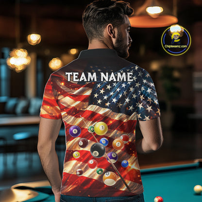Custom Patriotic Glowing American Flag Billiard Pool Shirt For Men, 8 Ball Billiard Team Jersey TDM7313
