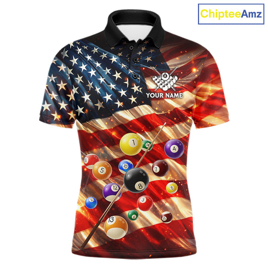 Custom Patriotic Glowing American Flag Billiard Pool Shirt For Men, 8 Ball Billiard Team Jersey TDM7313