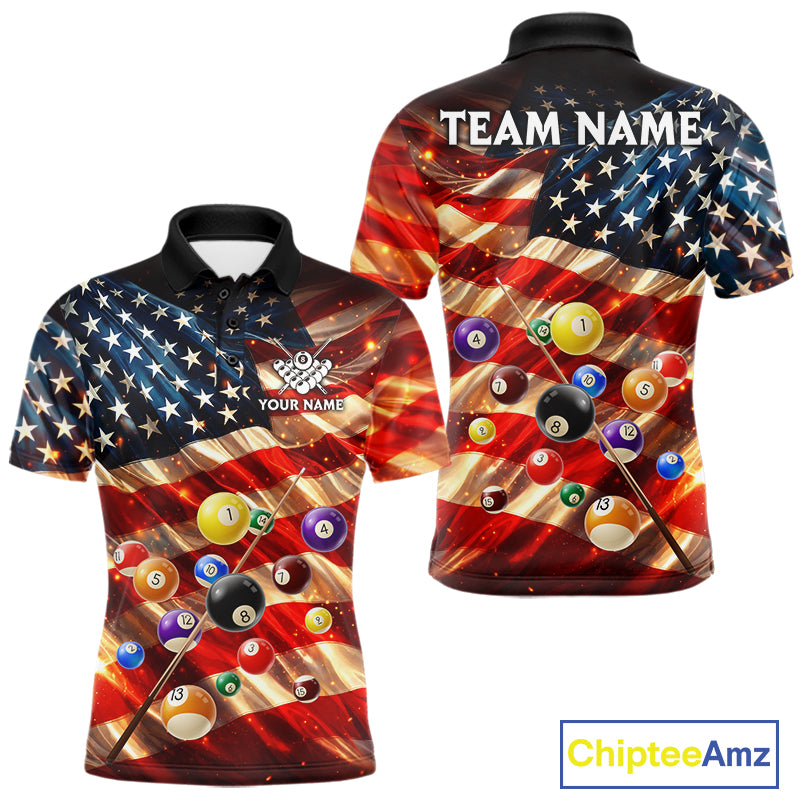 Custom Patriotic Glowing American Flag Billiard Pool Shirt For Men, 8 Ball Billiard Team Jersey TDM7313