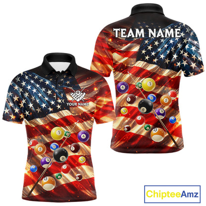 Custom Patriotic Glowing American Flag Billiard Pool Shirt For Men, 8 Ball Billiard Team Jersey TDM7313