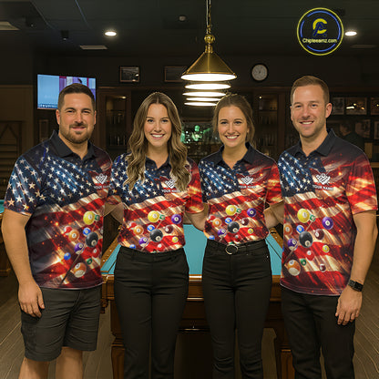 Custom Patriotic Glowing American Flag Billiard Pool Shirt For Women, 8 Ball Billiard Team Jersey TDM7313