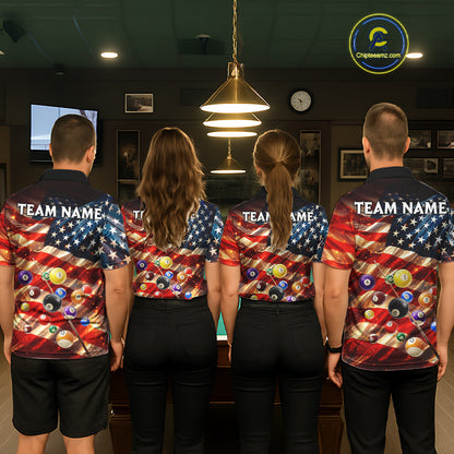 Custom Patriotic Glowing American Flag Billiard Pool Shirt For Women, 8 Ball Billiard Team Jersey TDM7313