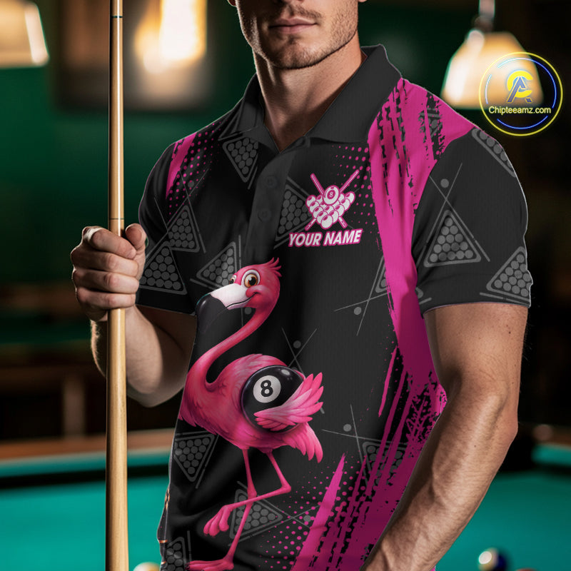 Funny Pink Flamingo 8 Ball Billiard Pool Shirts For Men Custom Billiard Team Jersey Polo, 1/4 Zip TDM7586