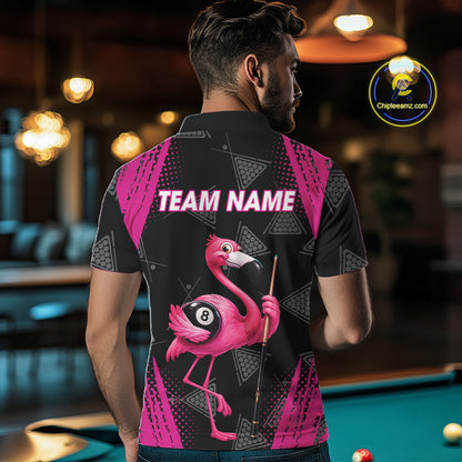Funny Pink Flamingo 8 Ball Billiard Pool Shirts For Men Custom Billiard Team Jersey Polo, 1/4 Zip TDM7586