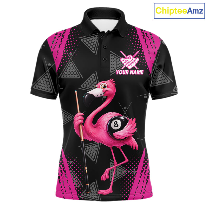 Funny Pink Flamingo 8 Ball Billiard Pool Shirts For Men Custom Billiard Team Jersey Polo, 1/4 Zip TDM7586