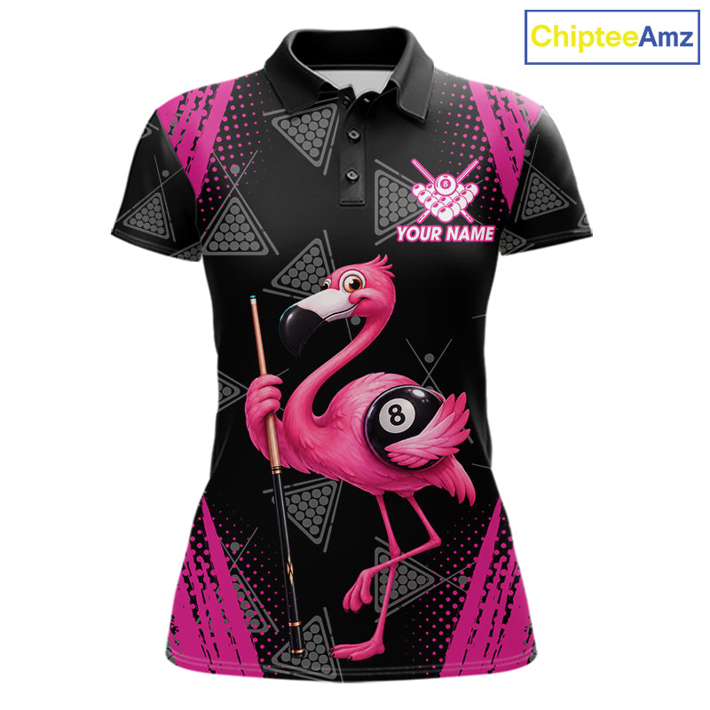 Funny Pink Flamingo 8 Ball Billiard Pool Shirts For Women Custom Billiard Team Jersey Polo, 1/4 Zip TDM7586