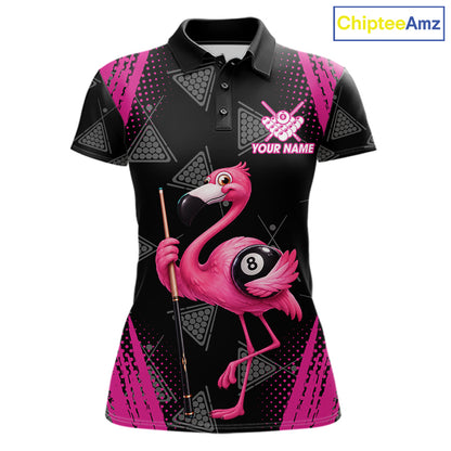Funny Pink Flamingo 8 Ball Billiard Pool Shirts For Women Custom Billiard Team Jersey Polo, 1/4 Zip TDM7586