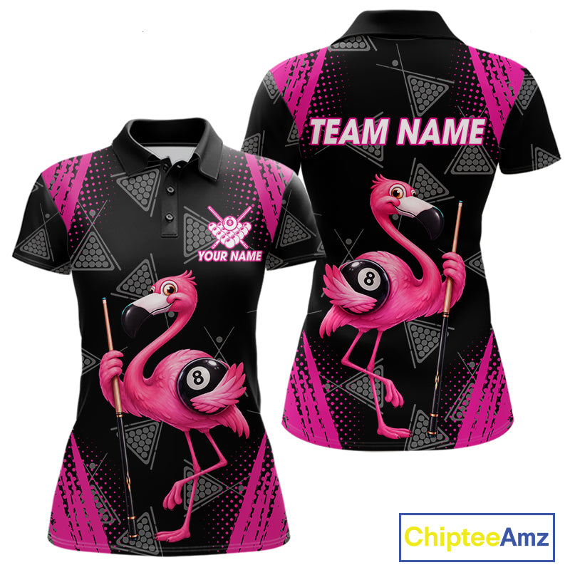 Funny Pink Flamingo 8 Ball Billiard Pool Shirts For Women Custom Billiard Team Jersey Polo, 1/4 Zip TDM7586