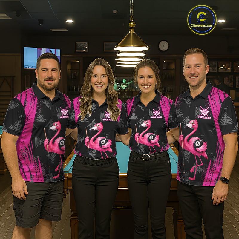 Funny Pink Flamingo 8 Ball Billiard Pool Shirts For Women Custom Billiard Team Jersey Polo, 1/4 Zip TDM7586