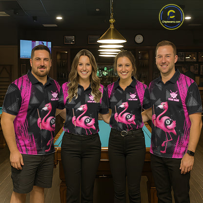 Funny Pink Flamingo 8 Ball Billiard Pool Shirts For Women Custom Billiard Team Jersey Polo, 1/4 Zip TDM7586