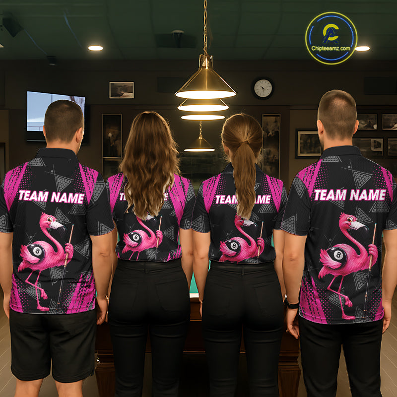 Funny Pink Flamingo 8 Ball Billiard Pool Shirts For Women Custom Billiard Team Jersey Polo, 1/4 Zip TDM7586
