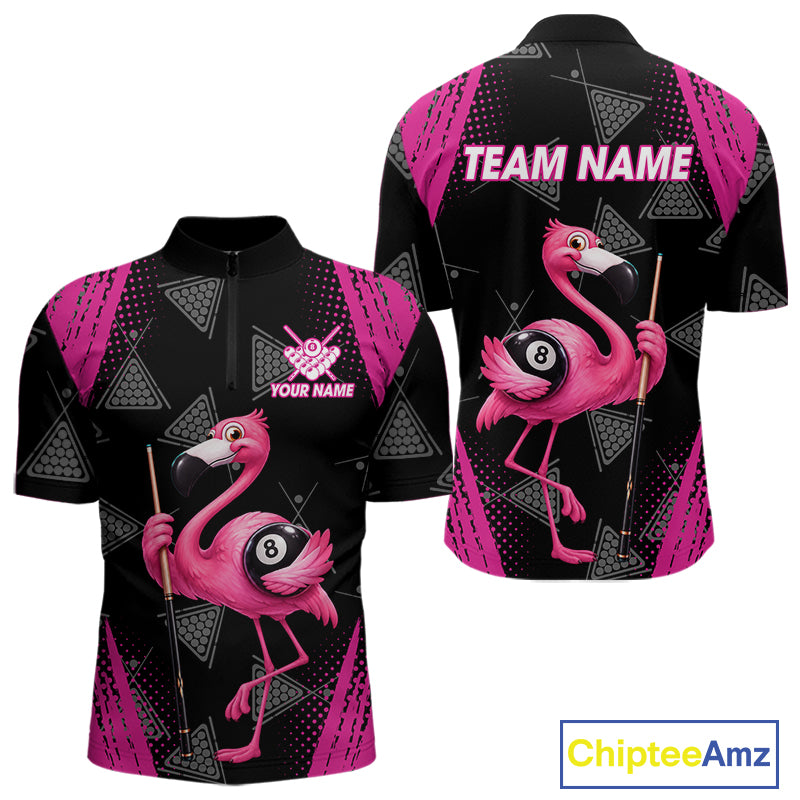 Funny Pink Flamingo 8 Ball Billiard Pool Shirts For Men Custom Billiard Team Jersey Polo, 1/4 Zip TDM7586