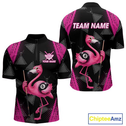 Funny Pink Flamingo 8 Ball Billiard Pool Shirts For Men Custom Billiard Team Jersey Polo, 1/4 Zip TDM7586