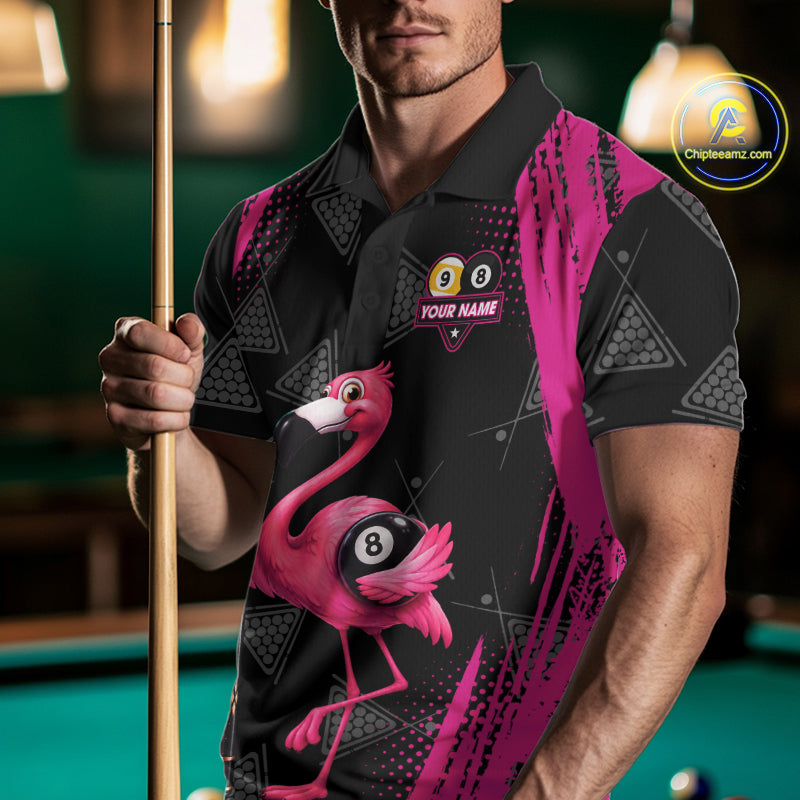 Funny Pink Flamingo 8 Ball & 9 Ball Billiard Pool Shirts For Men Custom Billiard Team Jersey TDM7587