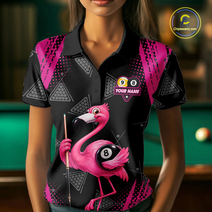 Funny Pink Flamingo 8 Ball & 9 Ball Billiard Pool Shirts For Women Custom Billiard Team Jersey TDM7587