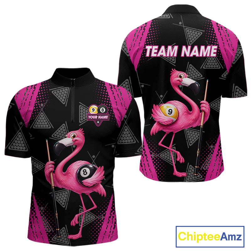 Funny Pink Flamingo 8 Ball & 9 Ball Billiard Pool Shirts For Men Custom Billiard Team Jersey TDM7587