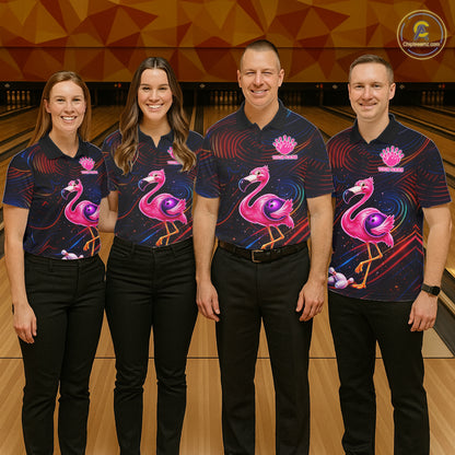 Funny Neon Flamingo Bowling Shirts For Men Custom Bowling Team Jersey Polo & 1/4 Zip, Bowling Gift TDM7592