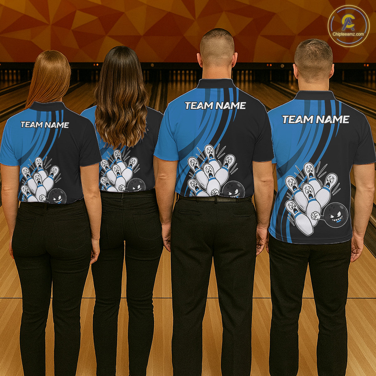Funny Bowling Ball And Pins Black And Blue Bowling Shirts For Men Custom Bowling Team Jersey TDM7594