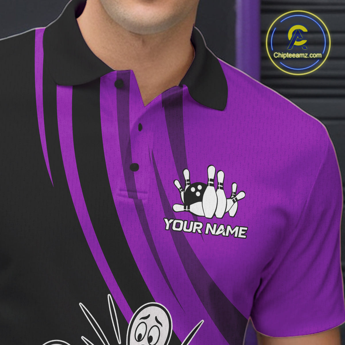 Funny Bowling Ball And Pins Black And Purple Bowling Shirts For Men Custom Bowling Team Jersey TDM7595
