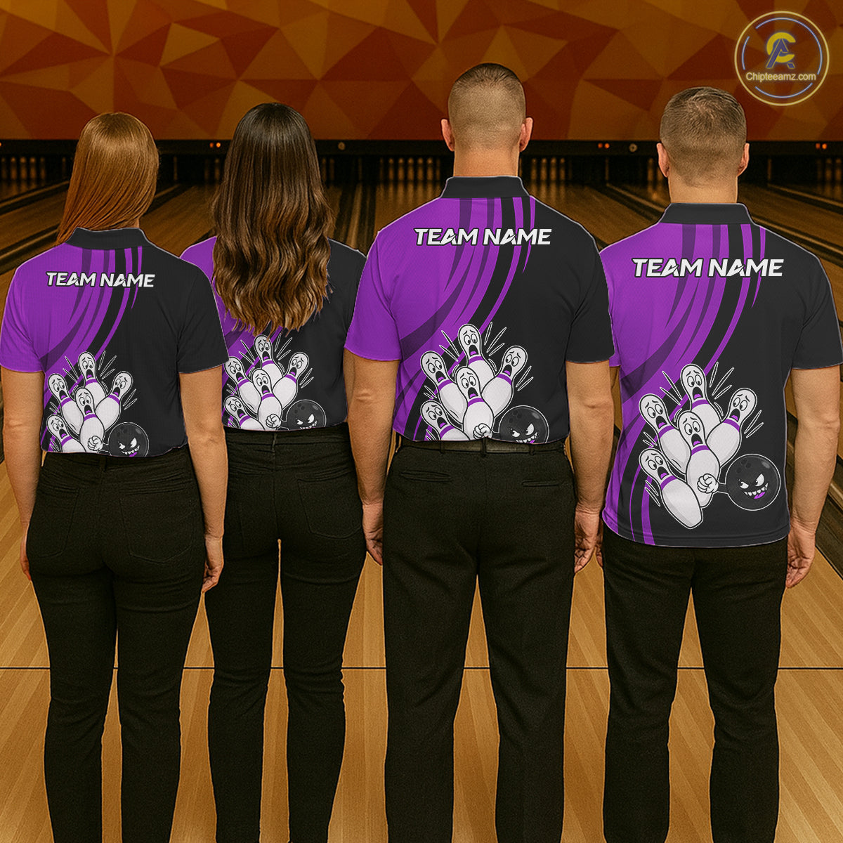 Funny Bowling Ball And Pins Black And Purple Bowling Shirts For Men Custom Bowling Team Jersey TDM7595