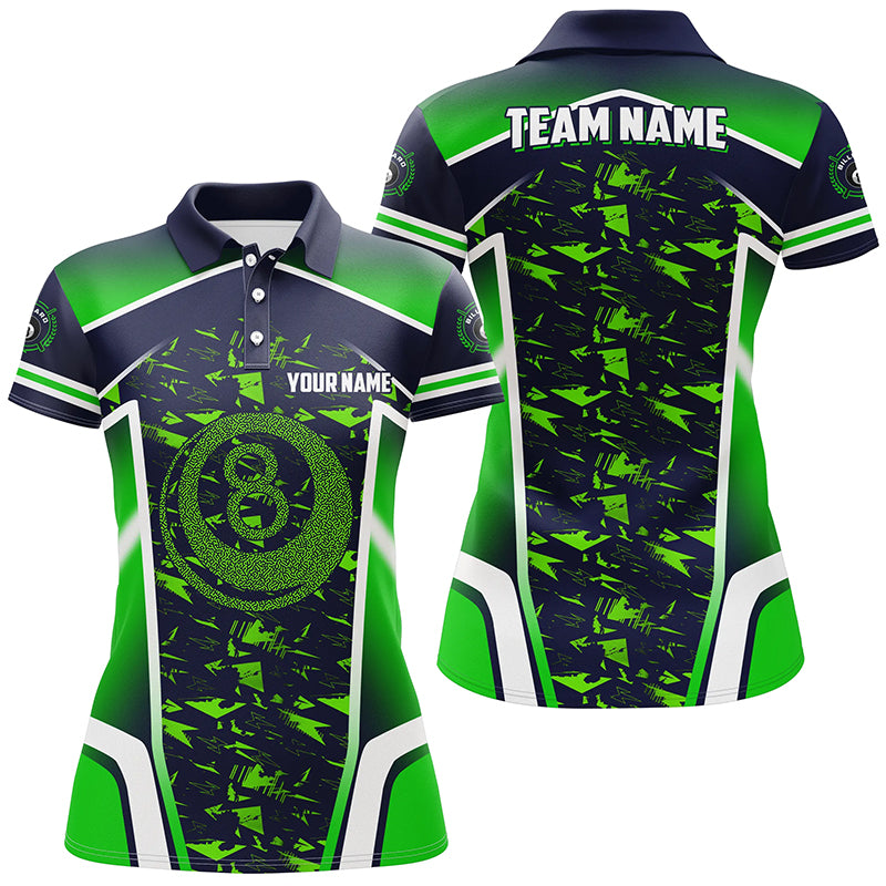 Personalized 8 Ball Billiard Abstract Green 3D Women Polo Shirts Best Custom Pool Player Costume TDM0399