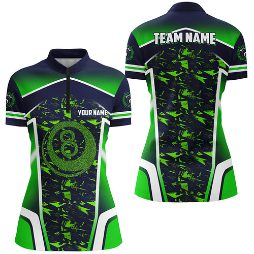Customized 8 Ball Billiard Abstract Green 3D Women Quarter-Zip Shirts Best Billiard Uniform TDM0399