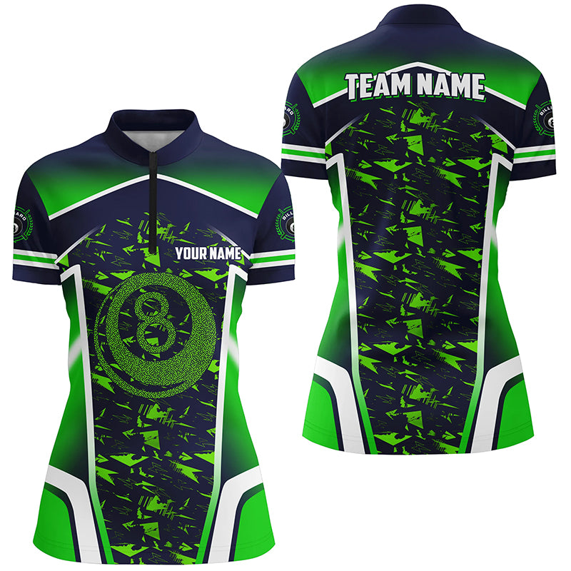 Customized 8 Ball Billiard Abstract Green 3D Women Quarter-Zip Shirts Best Billiard Uniform TDM0399