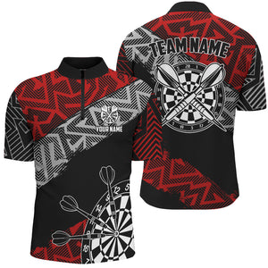 Custom Darts Shirts For Men Personalized Zig-Zag Pattern Dart Jerseys, Cool Darts Team Shirts |Red TDM2791