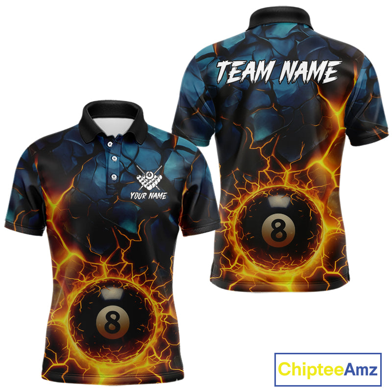 Personalized Fire Cracks 8 Ball Billiard Shirt For Men Custom 8 Ball Pool Jersey Polo & 1/4 Zip TDM5045