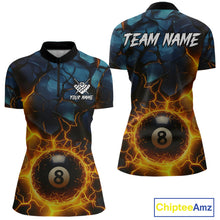 Load image into Gallery viewer, Personalized Fire Cracks 8 Ball Billiard Shirt For Women Custom 8 Ball Pool Jersey Polo &amp; 1/4 Zip TDM5045