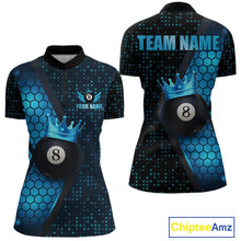Load image into Gallery viewer, Personalized Blue 8 Ball Pool Crown Hexagon Billiard Shirt For Women, Billiard League Team Jersey TDM5046
