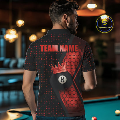 Personalized Red 8 Ball Pool Crown Hexagon Billiard Shirt For Men, Billiard League Team Jersey TDM5047