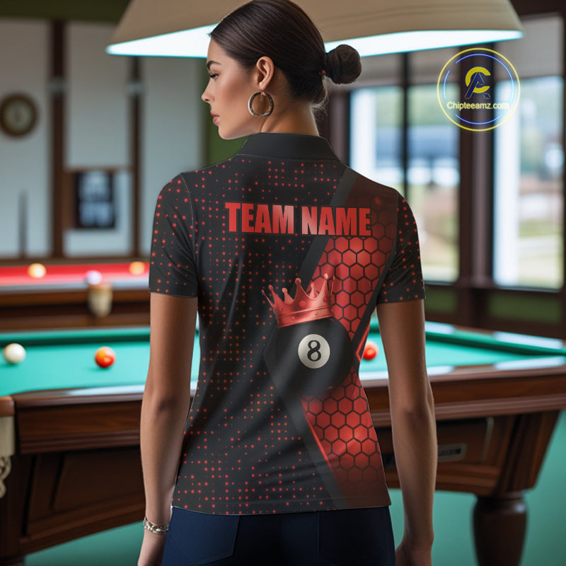 Personalized Red 8 Ball Pool Crown Hexagon Billiard Shirt For Women, Billiard League Team Jersey TDM5047