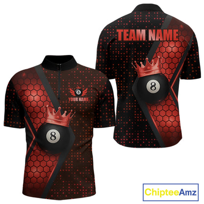 Personalized Red 8 Ball Pool Crown Hexagon Billiard Shirt For Men, Billiard League Team Jersey TDM5047