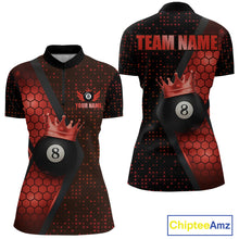 Load image into Gallery viewer, Personalized Red 8 Ball Pool Crown Hexagon Billiard Shirt For Women, Billiard League Team Jersey TDM5047