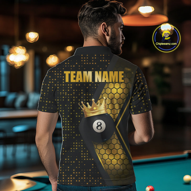 Personalized Gold 8 Ball Pool Crown Hexagon Billiard Shirt For Men, Billiard League Team Jersey TDM5048
