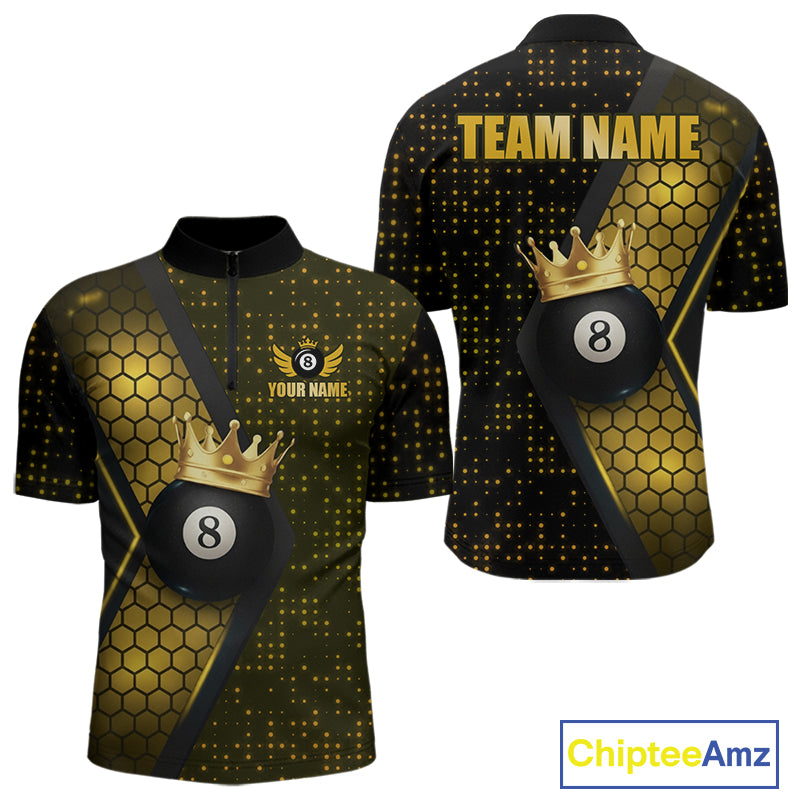 Personalized Gold 8 Ball Pool Crown Hexagon Billiard Shirt For Men, Billiard League Team Jersey TDM5048