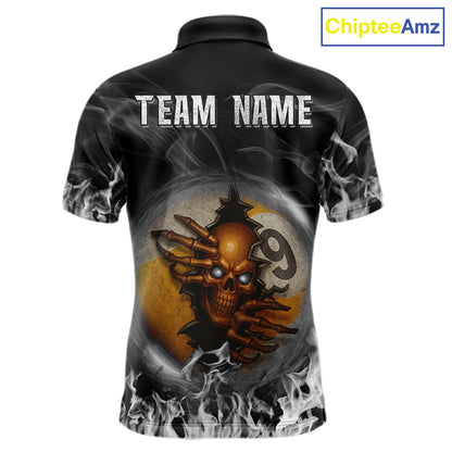 Funny Skull Billiard 8 Ball & 9 Ball Pool Shirt For Men Custom Grey Flaming Billiard Team Jersey TDM7945