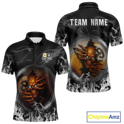 Funny Skull Billiard 8 Ball & 9 Ball Pool Shirt For Men Custom Grey Flaming Billiard Team Jersey TDM7945